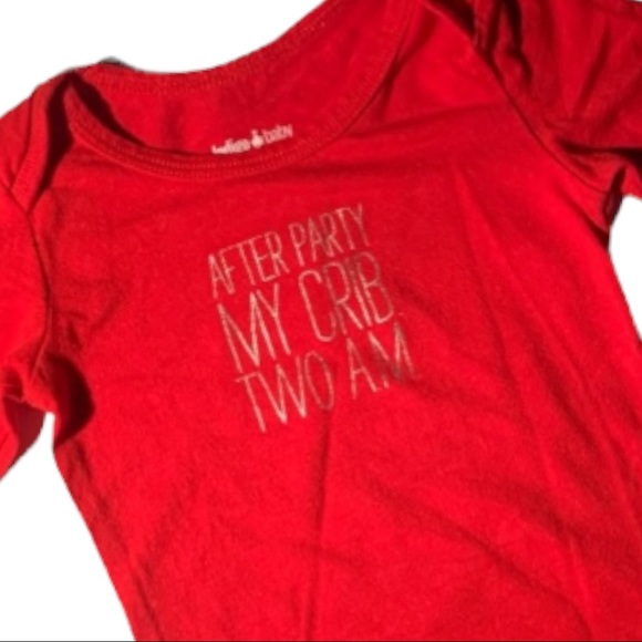 Indigo Baby “After Party My Crib” Red Long Sleeve Onesie Bodysuit 6-12 Months - Picture 2 of 5